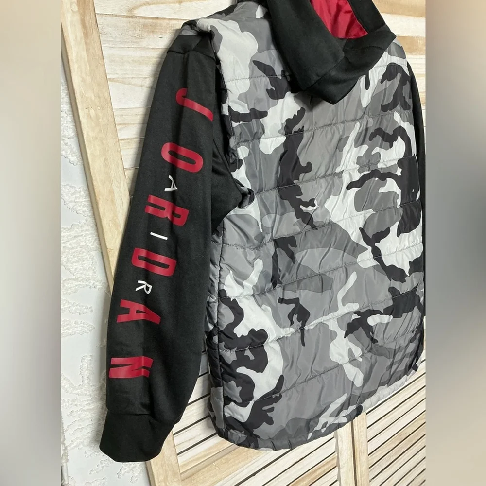Jordan Black and Gray Camouflage Puffer Jacket